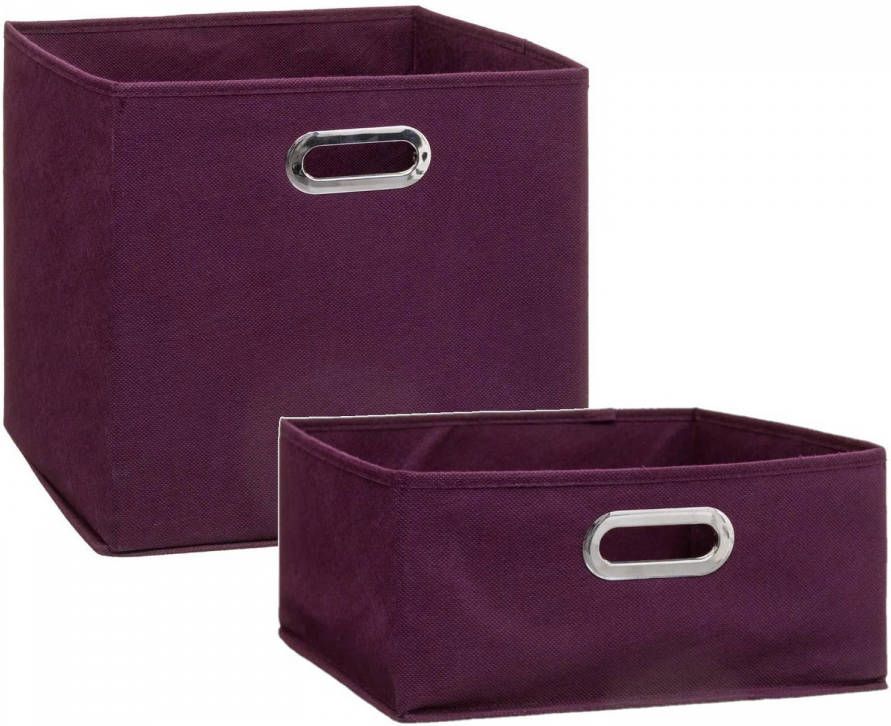 5Five Set Van 2x Stuks Opbergmanden/kastmanden 14 En 29 Liter Aubergine Paars Van Linnen 31 Cm Opbergkisten