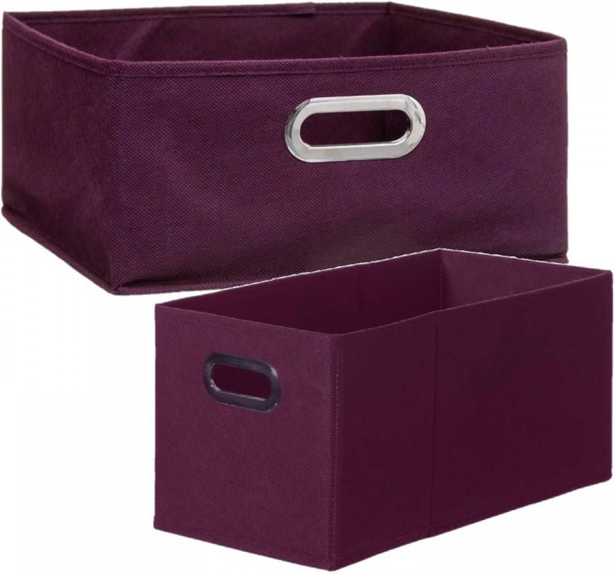 5Five Set Van 2x Stuks Opbergmanden/kastmanden 7 En 14 Liter Aubergine Paars Van Linnen 31 Cm Opbergkisten