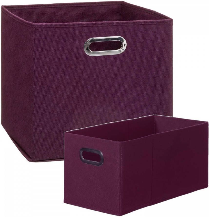 5Five Set Van 2x Stuks Opbergmanden/kastmanden 7 En 29 Liter Aubergine Paars Van Linnen 31 Cm Opbergkisten