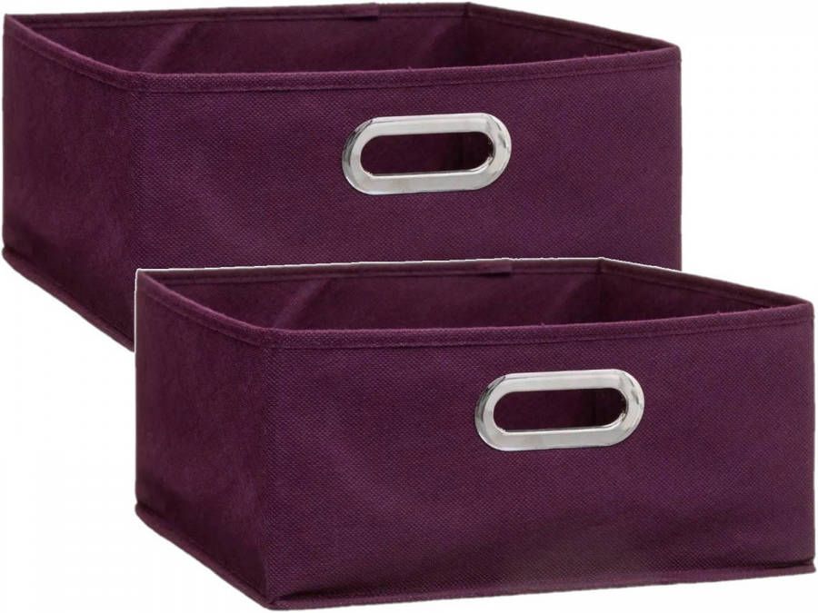 5Five Set Van 2x Stuks Opbergmand/kastmand 14 Liter Aubergine Paars Linnen 31 X 31 X 15 Cm Opbergmanden
