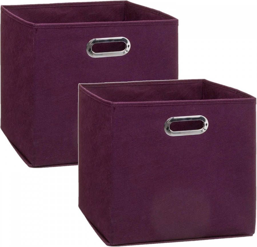 5Five Set Van 2x Stuks Opbergmand/kastmand 29 Liter Aubergine Paars Linnen 31 X 31 X 31 Cm Opbergmanden