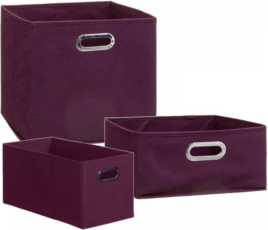 5Five Set Van 3x Stuks Opbergmanden/kastmanden 7/14/29 Liter Aubergine Paars Van Linnen 31 Cm Opbergkisten