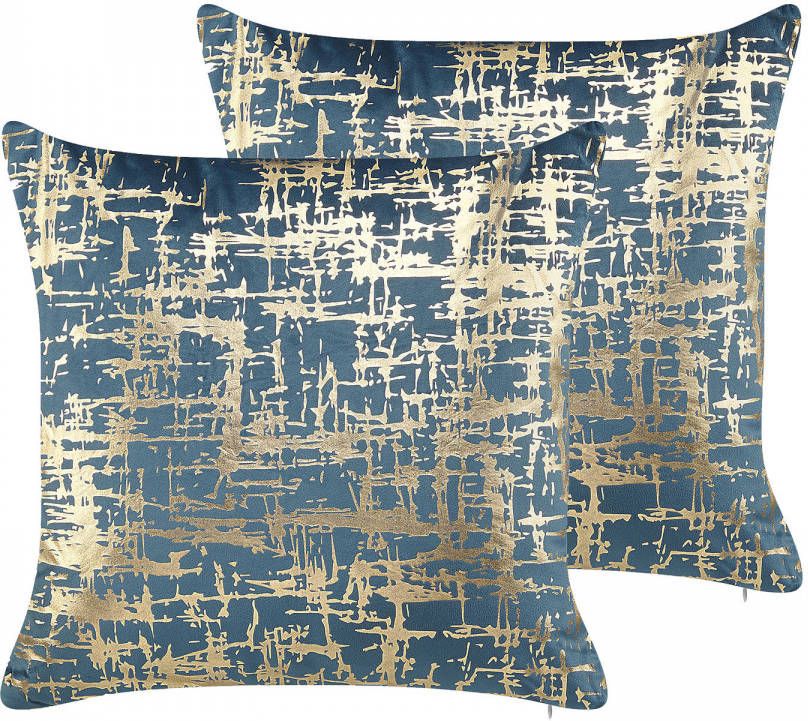 Beliani Gardenia Sierkussen blauw fluweel