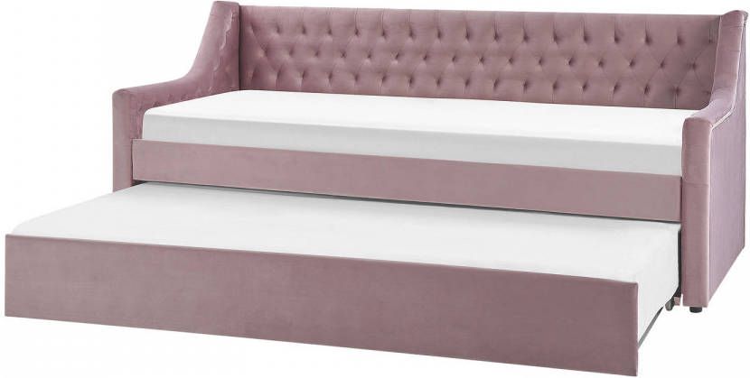 Beliani Montargis Slaapbank roze fluweel