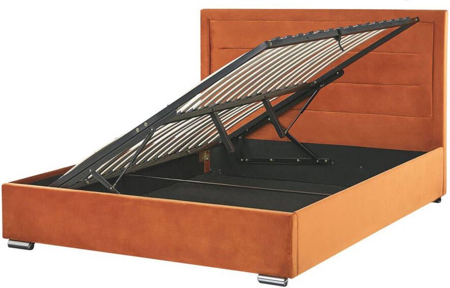Beliani Rouen Tweepersoonsbed oranje fluweel