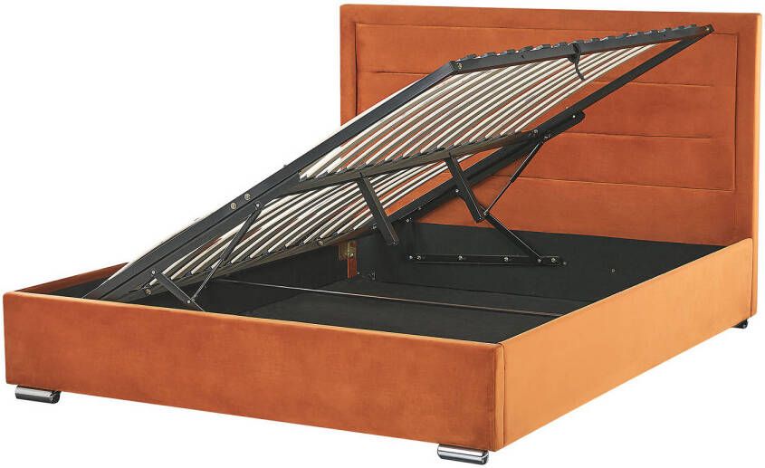 Beliani Rouen Tweepersoonsbed oranje fluweel