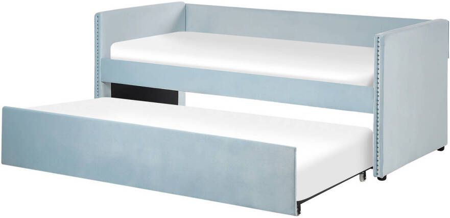 Beliani Troyes Onderschuifbed blauw fluweel