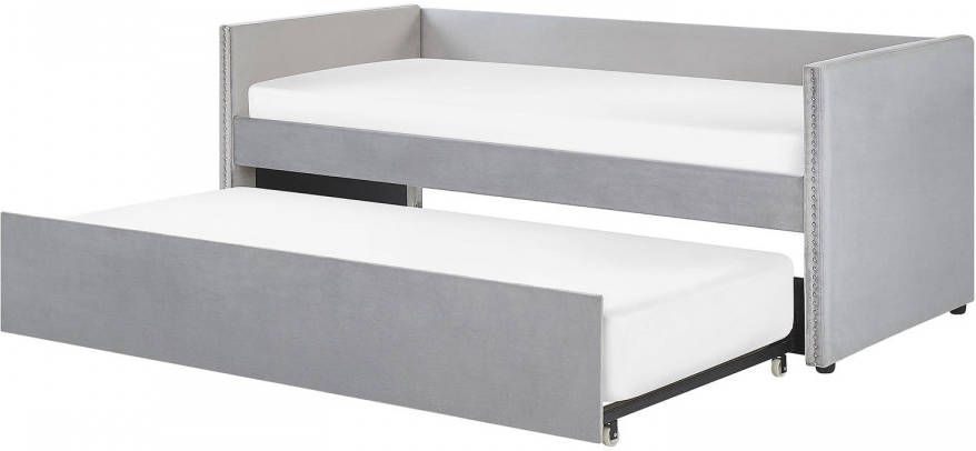Beliani Troyes Onderschuifbed grijs fluweel