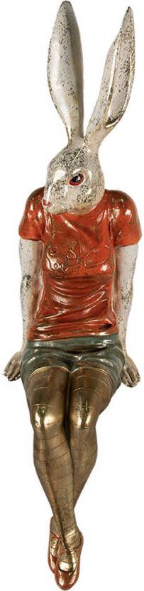 Clayre & Eef Beeld Konijn 17x22x66 Cm Oranje Kunststof Woonaccessoires Paashaas Pasen Oranje Woonaccessoires Paashaas
