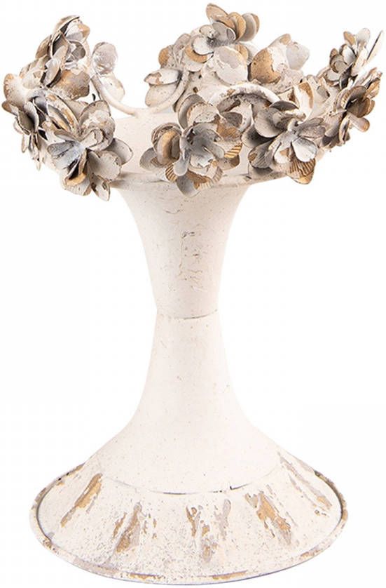 Clayre & Eef Kandelaar Ø 17x21 Cm Beige Ijzer Kaarsenstandaard Kaarsenhouder Beige Kaarsenstandaard Kaarsenhouder