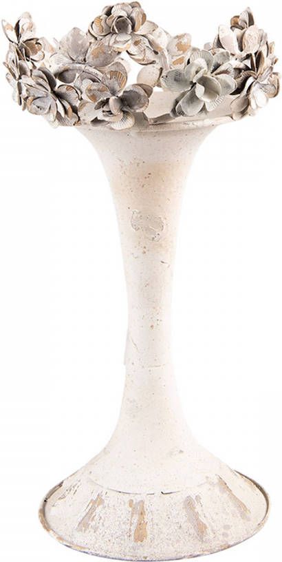 Clayre & Eef Kandelaar Ø 17x30 Cm Beige Ijzer Kaarsenstandaard Kaarsenhouder Beige Kaarsenstandaard Kaarsenhouder