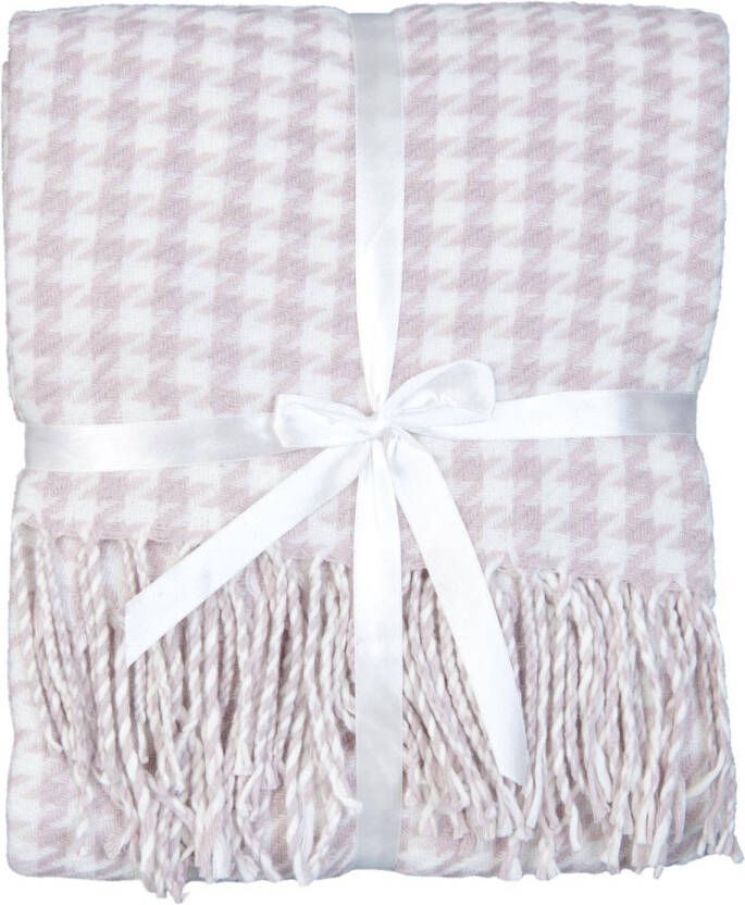 Clayre & Eef Plaid 130x150 Cm Wit, Roze Acryl, 100% Acryl