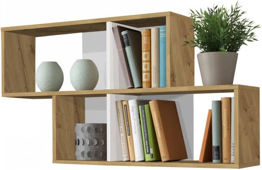 vidaXL Wandschap met 4 vakken antiek eikenkleurig en glanzend wit