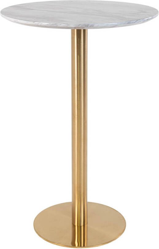 Hioshop Bolzano bartafel Ø70 cm marmerlook, messing poten, wit.