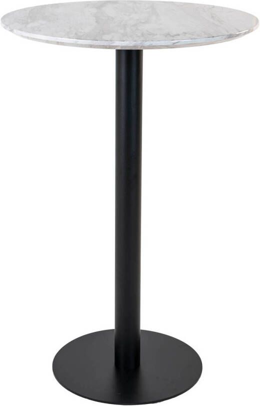Hioshop Bolzano bartafel Ø70 cm marmerlook, zwarte poten, wit.