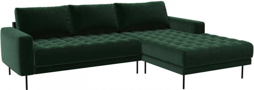 Hioshop Rollo 2, 5 zitsbank Met Chaise Longue En Zwarte Poten. Donkergroen// rechtsdraaiend