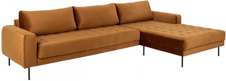 Hioshop Rollo 2, 5 zitsbank Met Chaise Longue En Zwarte Poten. Mosterdkleur// rechtsdraaiend
