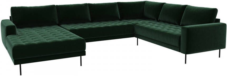 Hioshop Rollo Hoekbank Met Chaise Longue En Zwarte Poten. Donkergroen// linksdraaiend