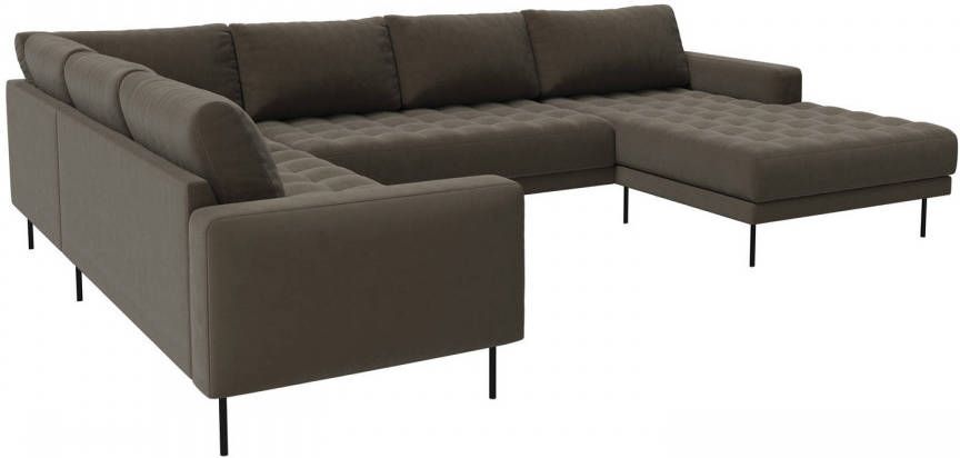Hioshop Rollo Hoekbank Met Chaise Longue En Zwarte Poten. Grijsbrun// rechtsdraaiend