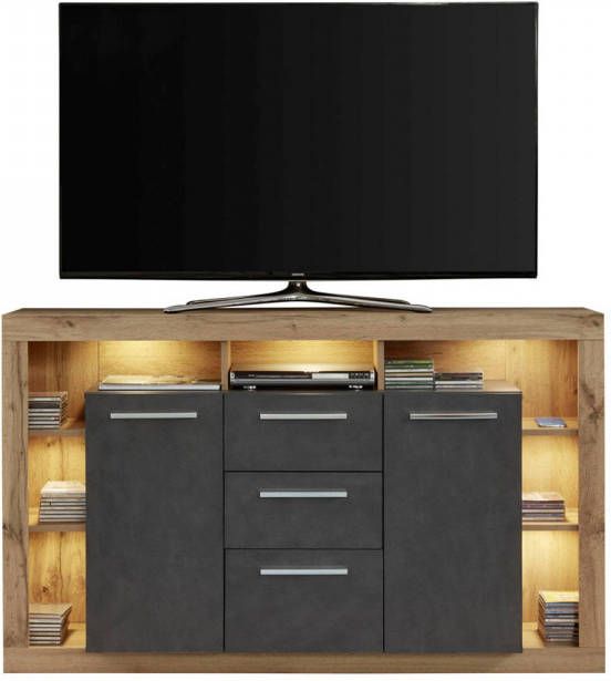 Hioshop Rominia Dressoir 2 Deuren, 2 Lades, 7 Planken En 1 Klep, Eiken Decor, Matera Decor.