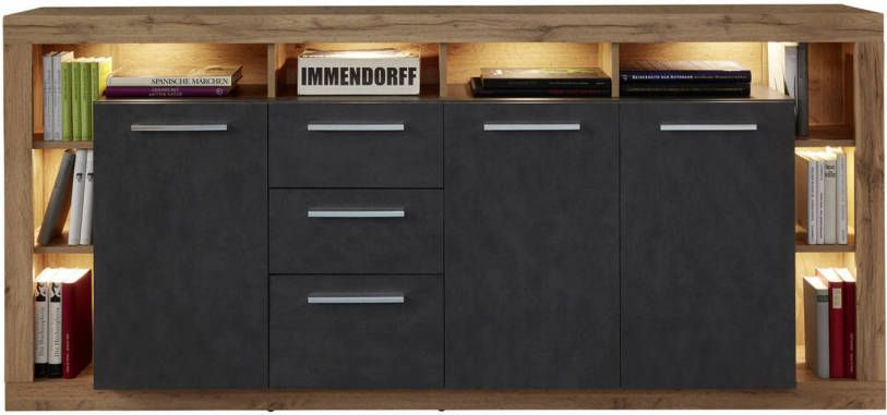 Hioshop Rominia Dressoir 3 Deuren, 2 Lades, 8 Planken En 1 Klep, Eiken Decor, Matera Decor.