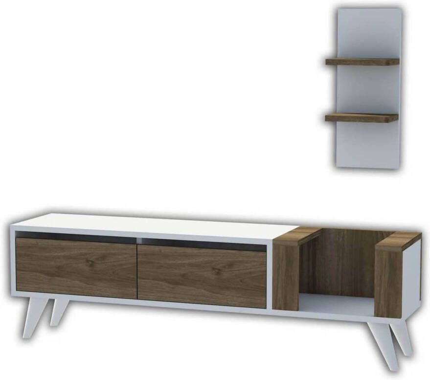 Homemania Tv meubel Pers 130x30x38, 6 cm wit en walnootkleurig