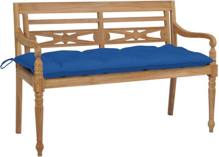 vidaXL Bank Batavia met blauw kussen 120 cm massief teakhout