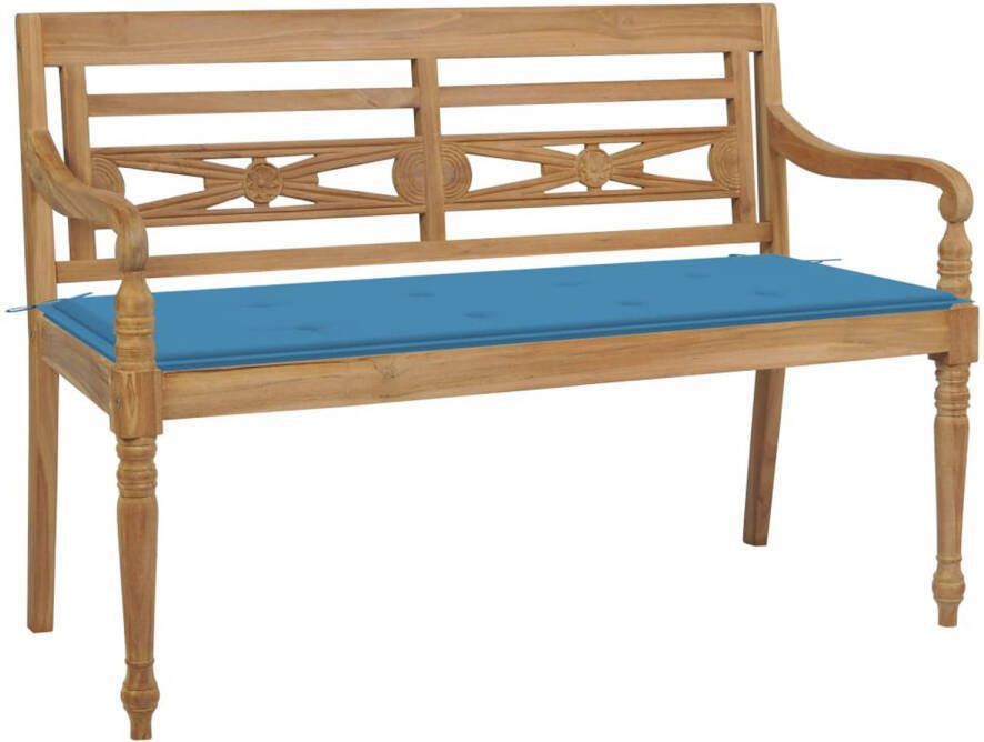 vidaXL Bank Batavia met blauw kussen 120 cm massief teakhout