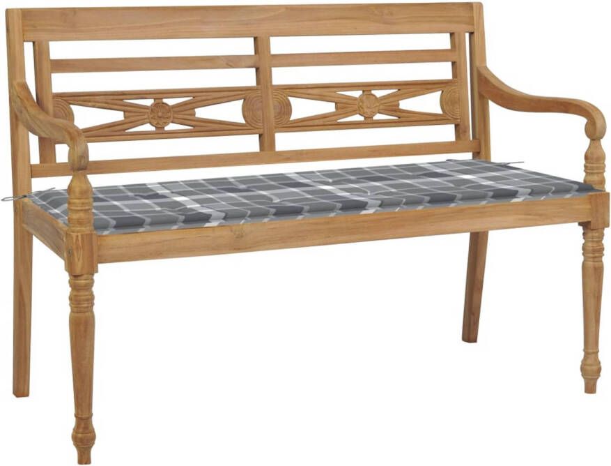 vidaXL Bank Batavia met grijs geruit kussen 120 cm massief teakhout