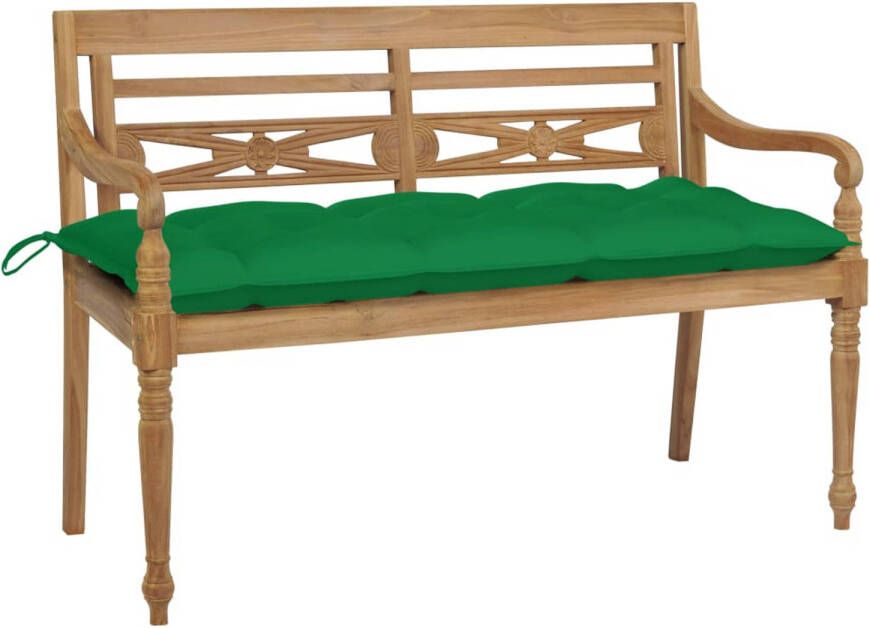 vidaXL Bank Batavia met groen kussen 120 cm massief teakhout
