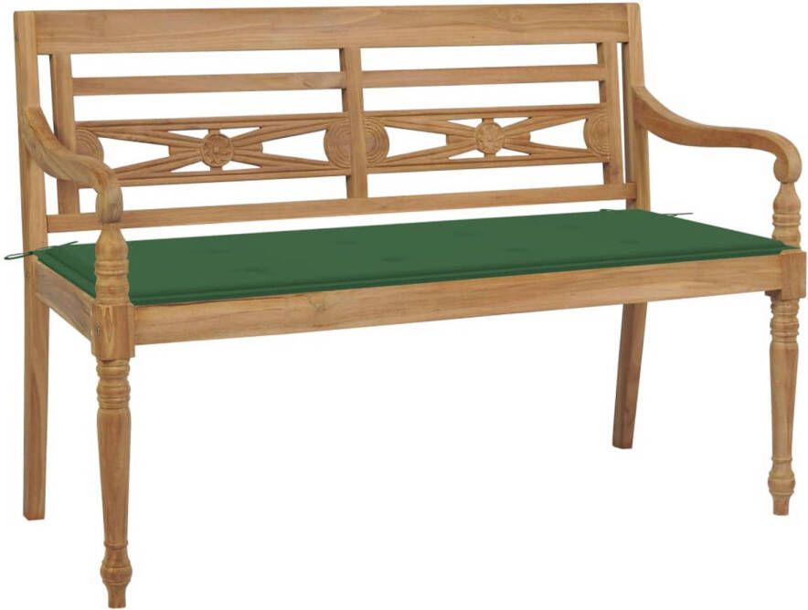 vidaXL Bank Batavia met groen kussen 120 cm massief teakhout