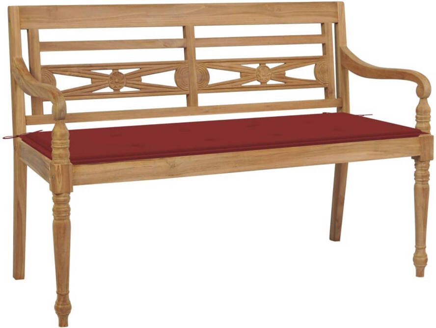 vidaXL Bank Batavia met rood kussen 120 cm massief teakhout