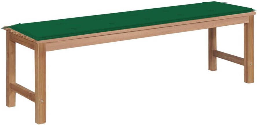 vidaXL Tuinbank met groen kussen 150 cm massief teakhout