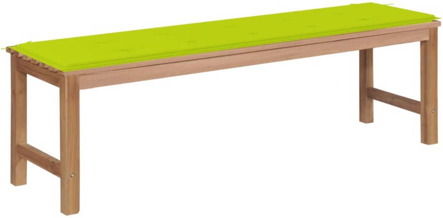 vidaXL Tuinbank met heldergroen kussen 150 cm massief teakhout