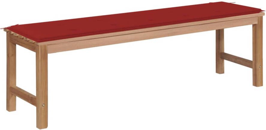 vidaXL Tuinbank met rood kussen 150 cm massief teakhout