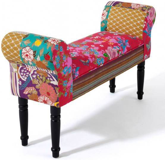 bpc living bonprix collection Bank, pink/wit/blauw, berken, katoen, metaal