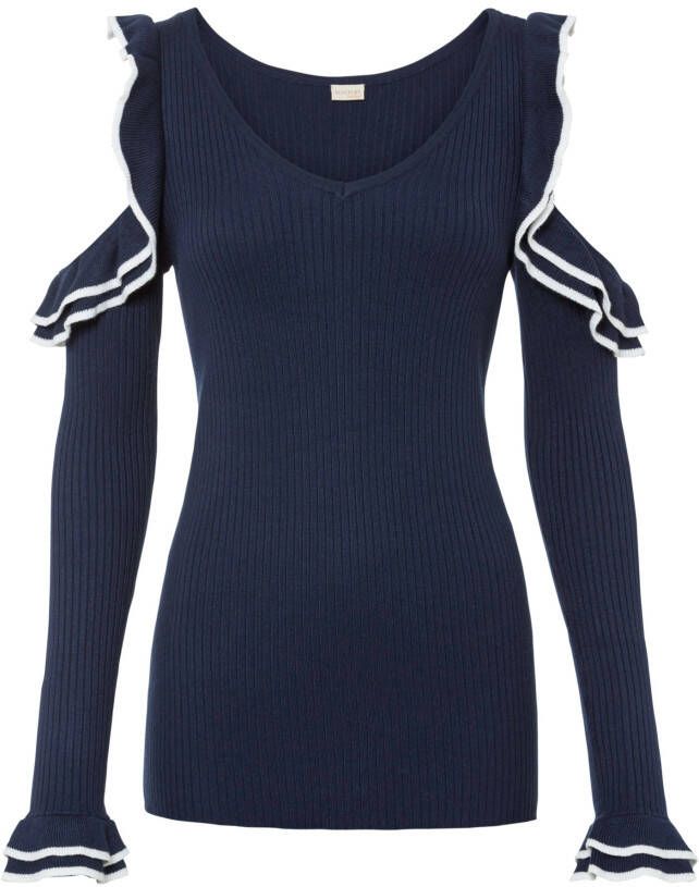 bonprix Geribde cold shoulder trui