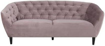 24Designs Bank Nina 3 Zits Poederroze Fluweel Zwarte Houten Poten