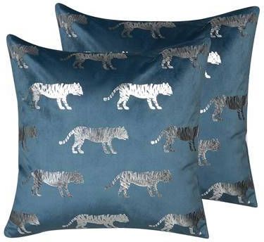 Beliani Bluebell Sierkussen blauw fluweel