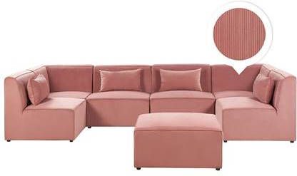 Beliani LEMVIG Hoekbank(u vormig)met ottomaan roze