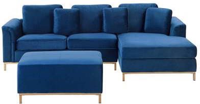Beliani OSLO Hoekbank(linkszijdig)met ottomaan blauw