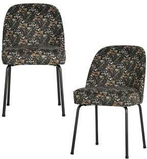 BePureHome Vogue Eetkamerstoel Fluweel Flower Zwart Set van 2