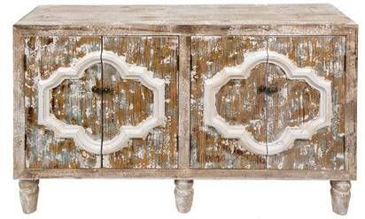 Clayre & Eef Dressoir 132*38*77 Cm Beige Grijs Hout Ladekast Opbergkast Halfhoge Kast Beige Ladekast Opbergkast