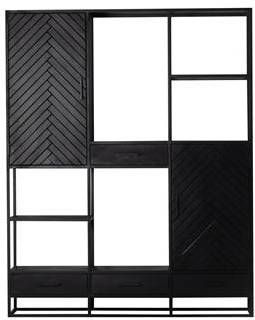 Giga Meubel Vakkenkast Zwart Visgraat 160x40x200cm Mangohout Leen Bakker