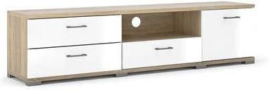 Hioshop Holle Tv meubel Met 1 Legplank, 3 Laden En 1 Deur, Eiken Decor/wit Hoogglans.