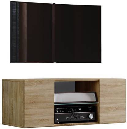 Hioshop Jusa 95 Tv meubels Wandmodel Met 2 Deuren En 1 Glazen Legger, Sonoma Eiken Decor.