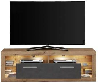 Hioshop Rock Tv meubel 150 Cm 1 Klep, 4 Open Vakken Wotan Eiken Decor, Grijs Matera Decor.