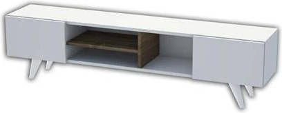 Homemania Tv meubel Dore 160x29, 7x40, 6 cm wit en walnootkleurig