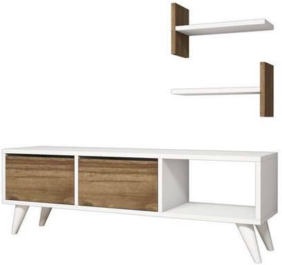 Homemania Tv meubel Foxy 120x30x40 cm wit en walnootkleurig