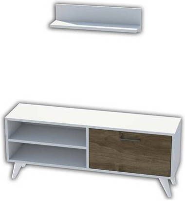 Homemania Tv meubel Party 120x29, 7x48, 6 cm wit en walnootkleurig